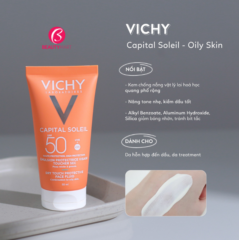 Kem Chống Nắng Vichy Capital Soleil Dry Touch Face Fluid Cho Da Dầu SPF50+ 50ml (Mẫu Mới)