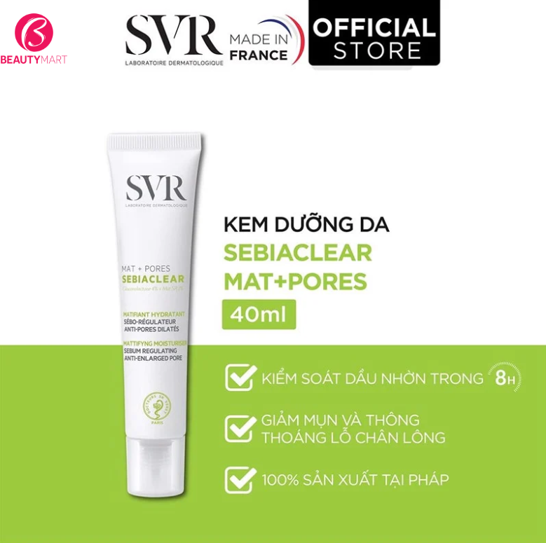 Kem Dưỡng  SVR Sebiaclear Mat + Pores Dưỡng Da, Kiềm Dầu, Giảm Mụn (40ml)