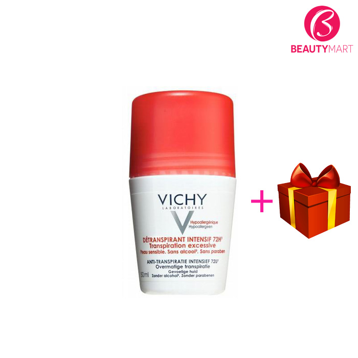 Lăn Khử Mùi, Kiềm Mồ Hôi Nách Vichy Đỏ 72H, 50ML