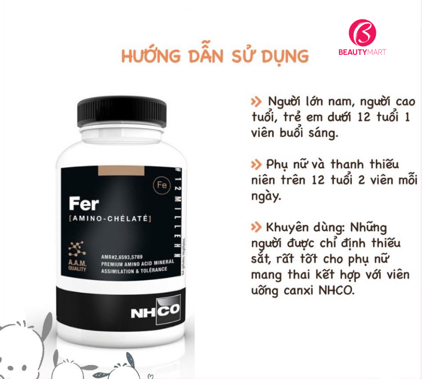 Hướng dẫn sử dụng Viên Uống Bổ Sung Sắt Hữu Cơ Fer NHCO Của Pháp 84 Viên