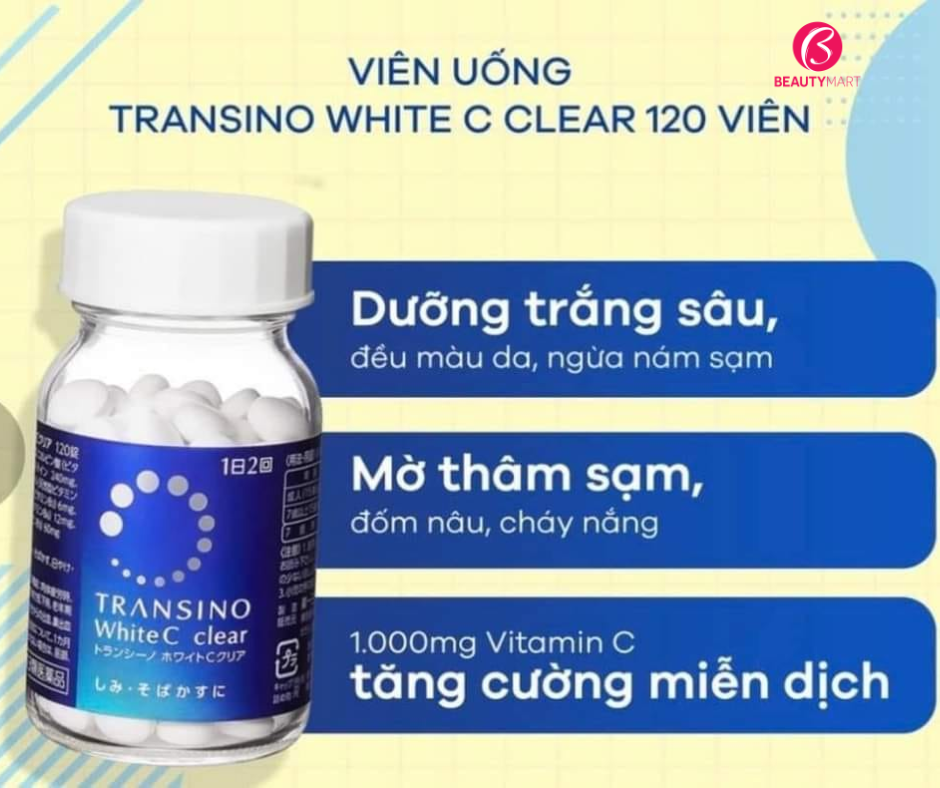 Viên Uống Transino White C Clear Hỗ Trợ Trắng Da, Cải Thiện Nám 120 viên