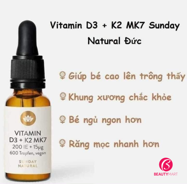 Vitamin D3 K2 MK7 Sunday Natural Của Đức Tăng Chiều Cao Cho Bé 20ml