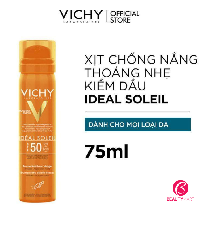 Xịt Chống Nắng Kiềm Dầu Vichy Ideal Soleil Face Mist SPF50 PA+++ 75ml