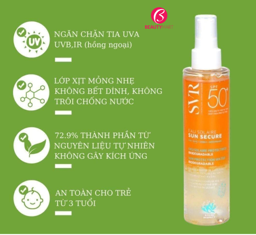 Xịt Chống Nắng SVR Sun Secure Eau Solaire SPF50+ 200ml