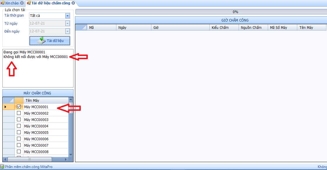 Hướng dẫn sửa lỗi tải dữ liệu chấm công không kết nối - kết nối máy chấm công sai phần mềm Mitaco5V2