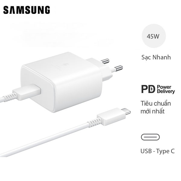 Bộ Sạc Nhanh Samsung Galaxy S20 Ultra  - Travel Apdater 45W - Chuẩn PD - Hàng Chính Hãng