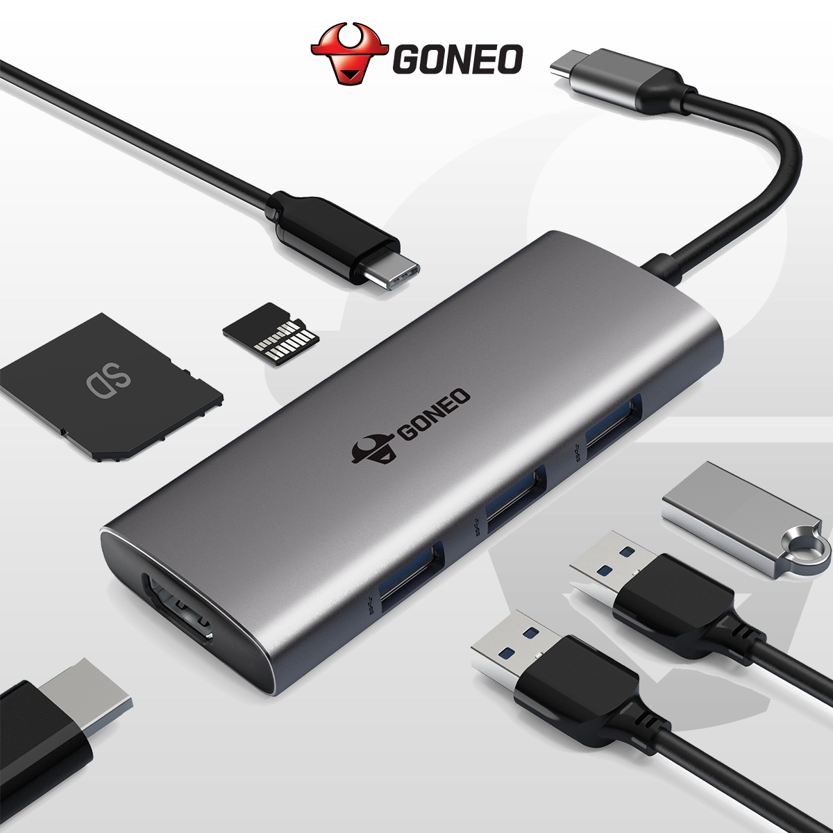 Cáp Chuyển Đổi GONEO USB-C 7 in 1 Hub with 4K HDMI Enternet - Cho Macbook, Surface Pro - Bảo Hành 2 Năm - Chính Hãng