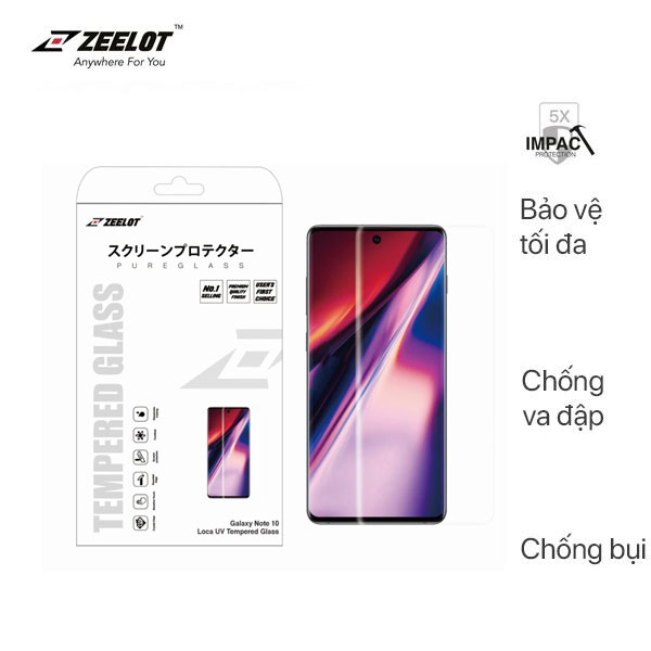 Cường lực Zeelot UV Samsung Galaxy Note 10 Plus - Hàng Fullbox - Chính hãng