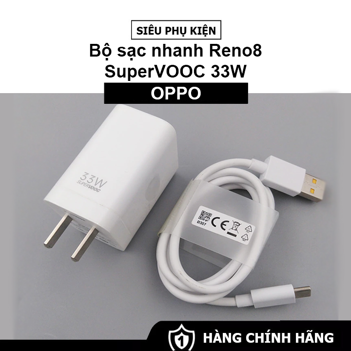 Bộ Sạc Nhanh 33W OPPO SuperVOOC Reno8 T/A77s/A96 - Dart Realme 9/10/C55 Chính Hãng