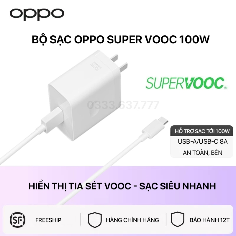 Adapter Sạc Siêu Nhanh Super VOOC 3.0 100W Cho OPPO Find X7 Pro/ Find X7 Ultra - Chính Hãng