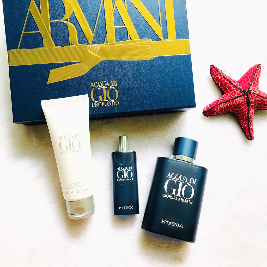 Set Nước Hoa Nam Giorgio Armani Acqua Di Giò Profondo EDP (75ml + 15ml + Gel 75ml)