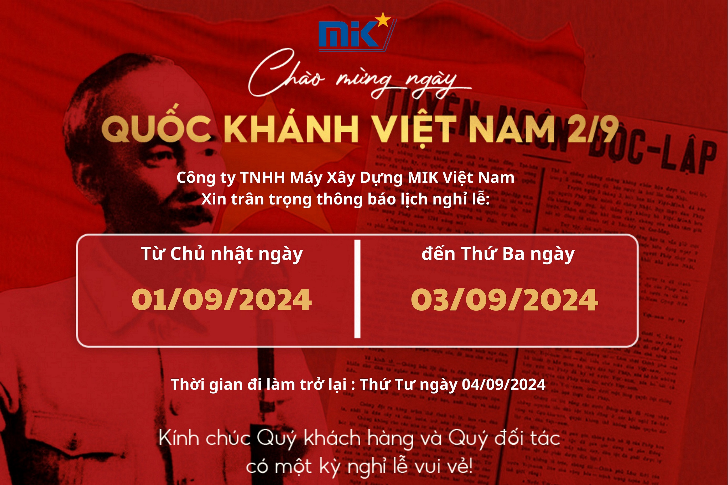 MIK VIỆT NAM THÔNG BÁO NGHỈ LỄ QUỐC KHÁNH 02/09/2024 MIK VIỆT NAM THÔNG BÁO NGHỈ LỄ QUỐC KHÁNH 02/09/2024