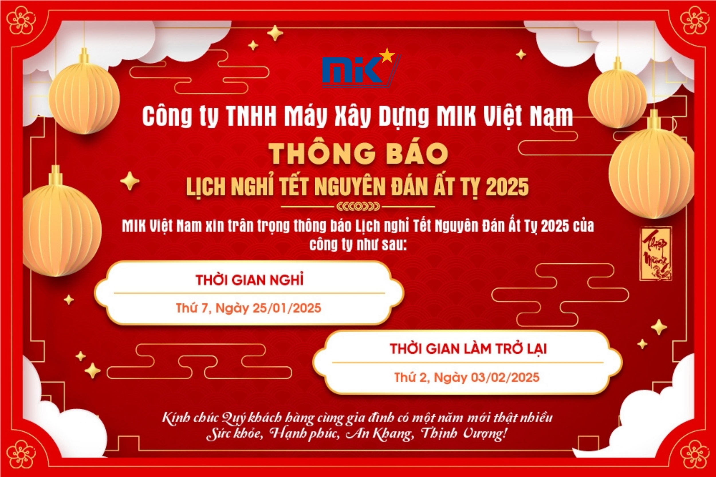 [MIK] - THÔNG BÁO LỊCH NGHỈ TẾT NGUYÊN ĐÁN 2024