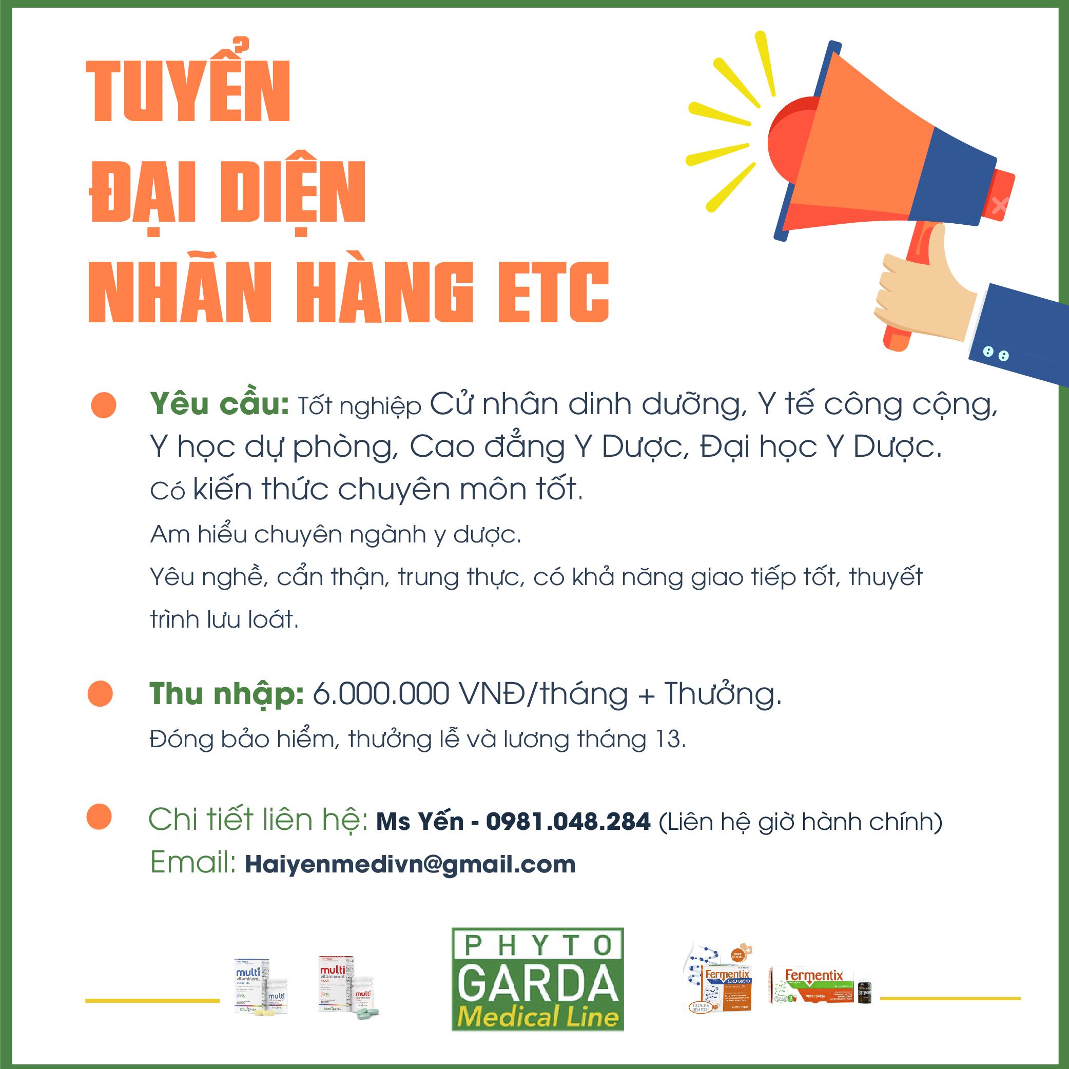 TUYỂN DỤNG ĐẠI DIỆN NHÃN HÀNG ETC