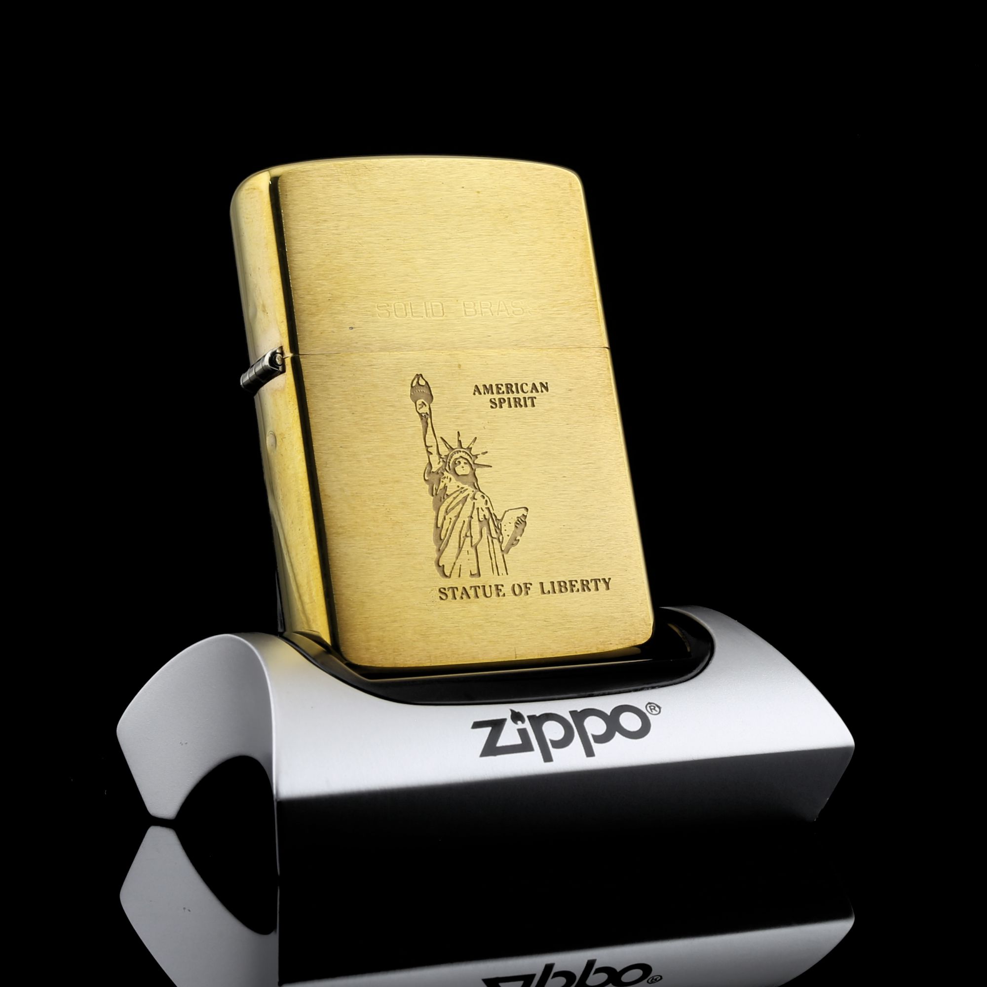 Zippo -AMERICAN-SPIRIT-STAUE-OF-LIBERTY-SOLID-BRASS-1932-1989-CHU-NIEN-sieu-hiem