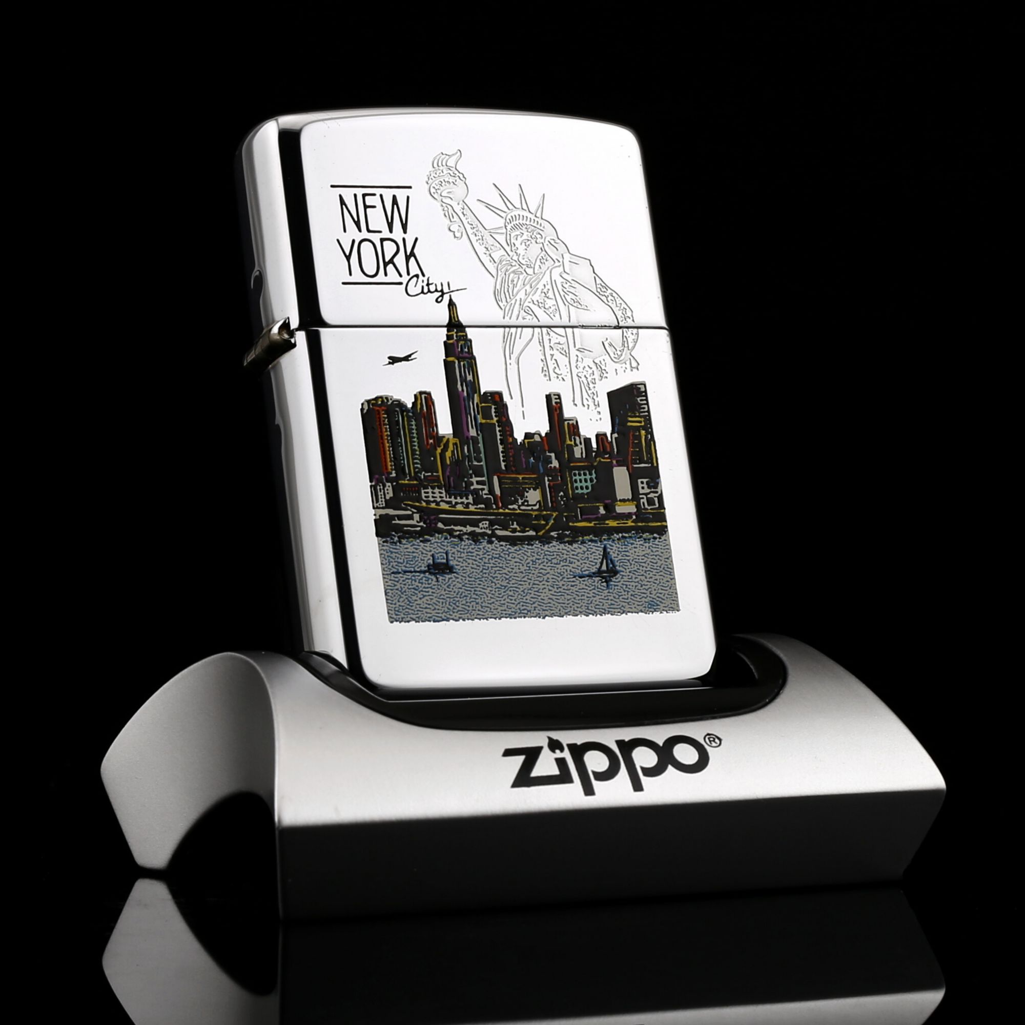 Zippo-NEW-YORK-LIBERTY-HIGH-POLISH-PAINT-X-1994-son-hinh-tuong-nu-than-tu-do