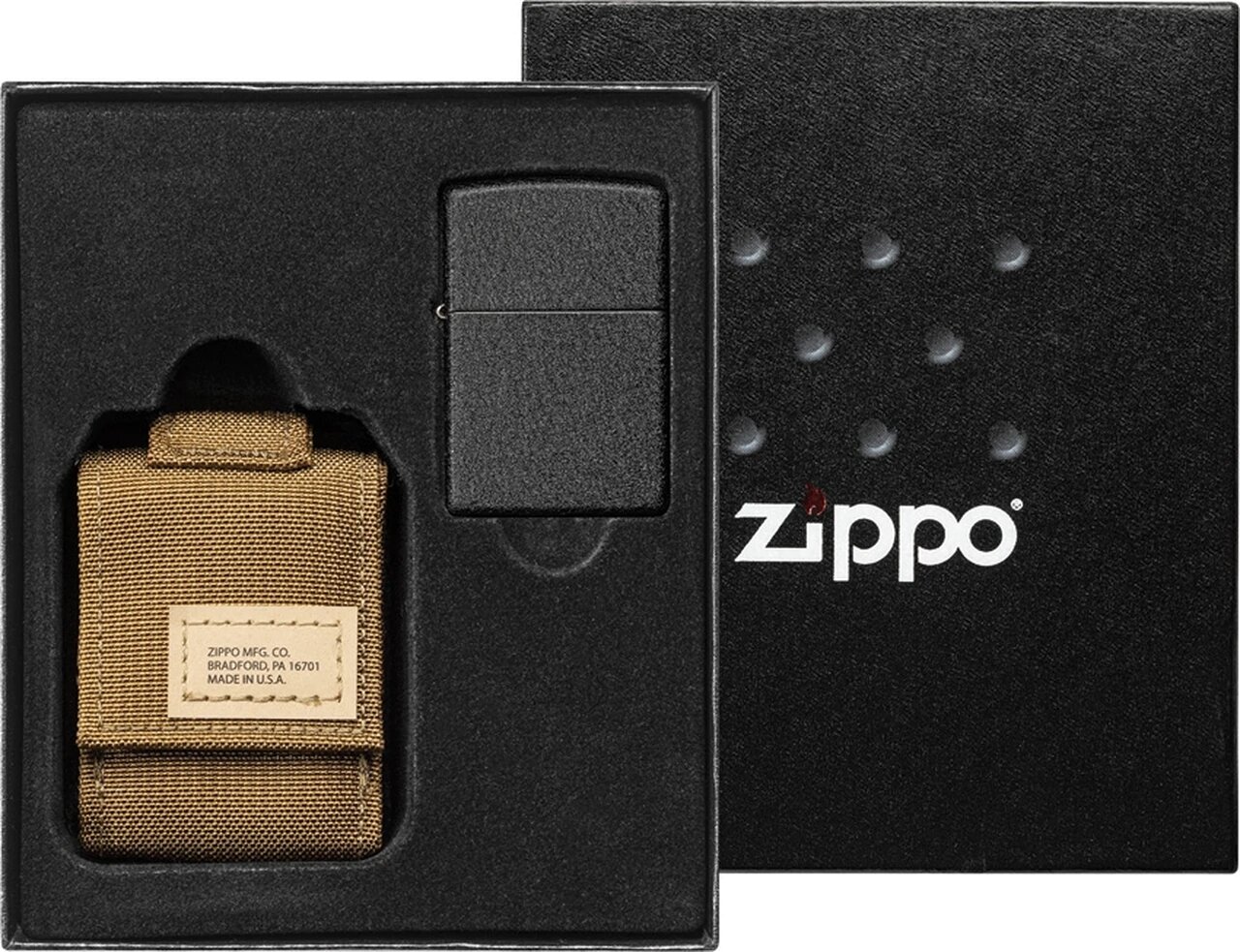 Zippo Tactical Pouch and Black Crackle Windproof Lighter Gift Set 49401