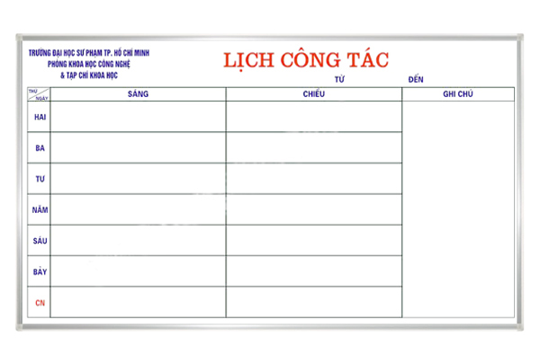 Các mẫu bảng lịch công tác