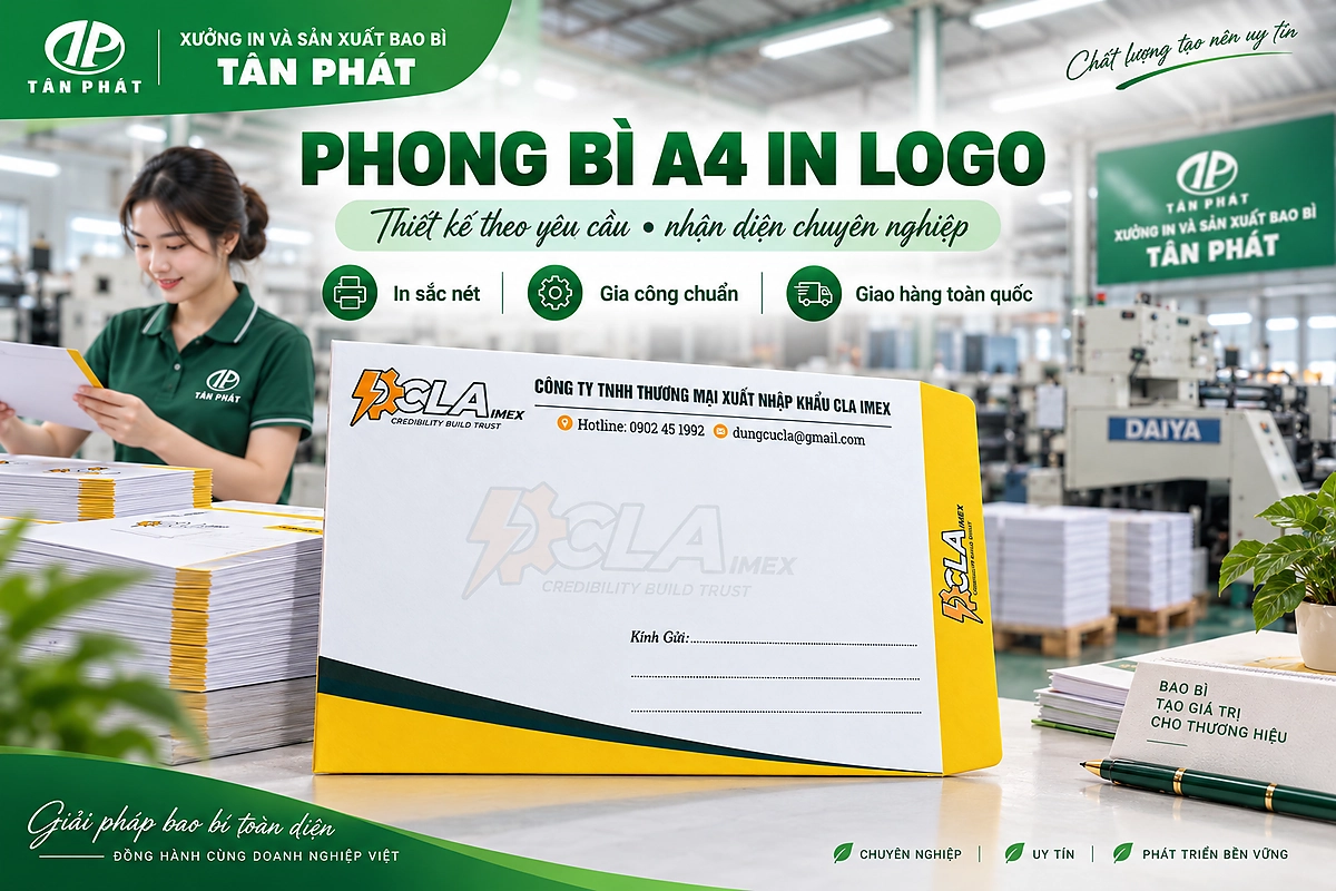 Mẫu phong bì A4 in logo theo yêu cầu, thiết kế nhận diện chuyên nghiệp