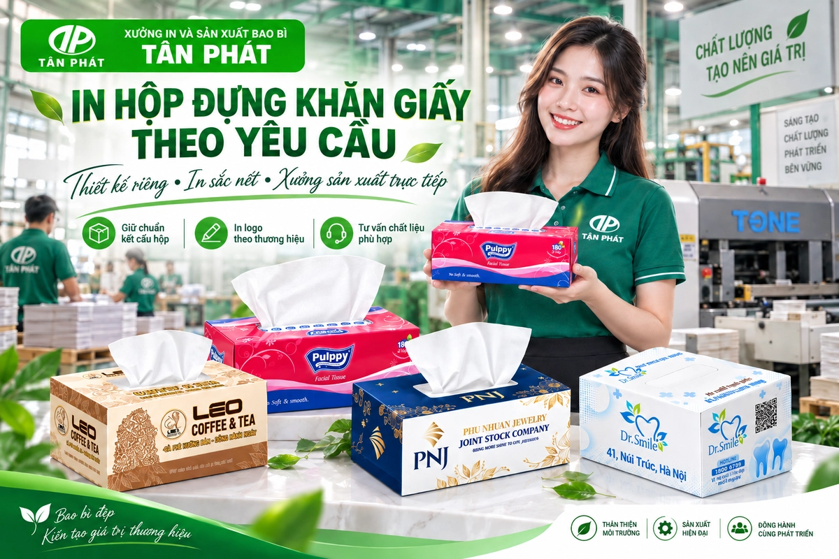 In hộp đựng khăn giấy theo yêu cầu tại Bao bì Tân Phát