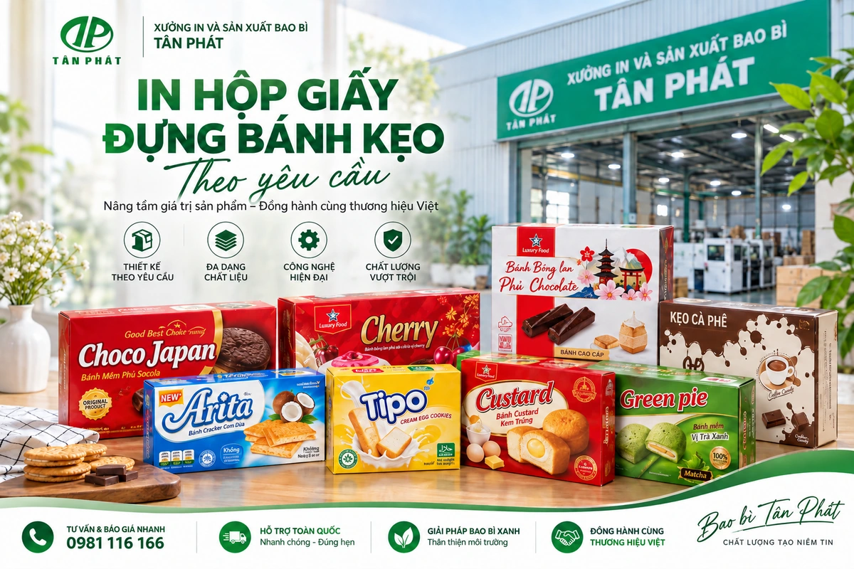 Mẫu in hộp giấy đựng bánh kẹo theo yêu cầu tại Bao bì Tân Phát