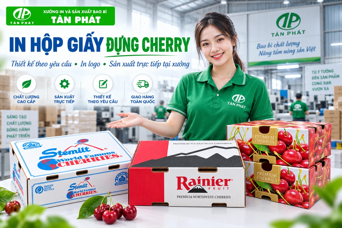 In hộp giấy đựng cherry theo yêu cầu tại Bao bì Tân Phát