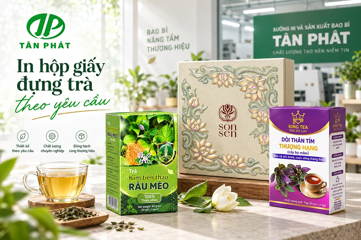 Mẫu in hộp giấy đựng trà theo yêu cầu tại Bao bì Tân Phát