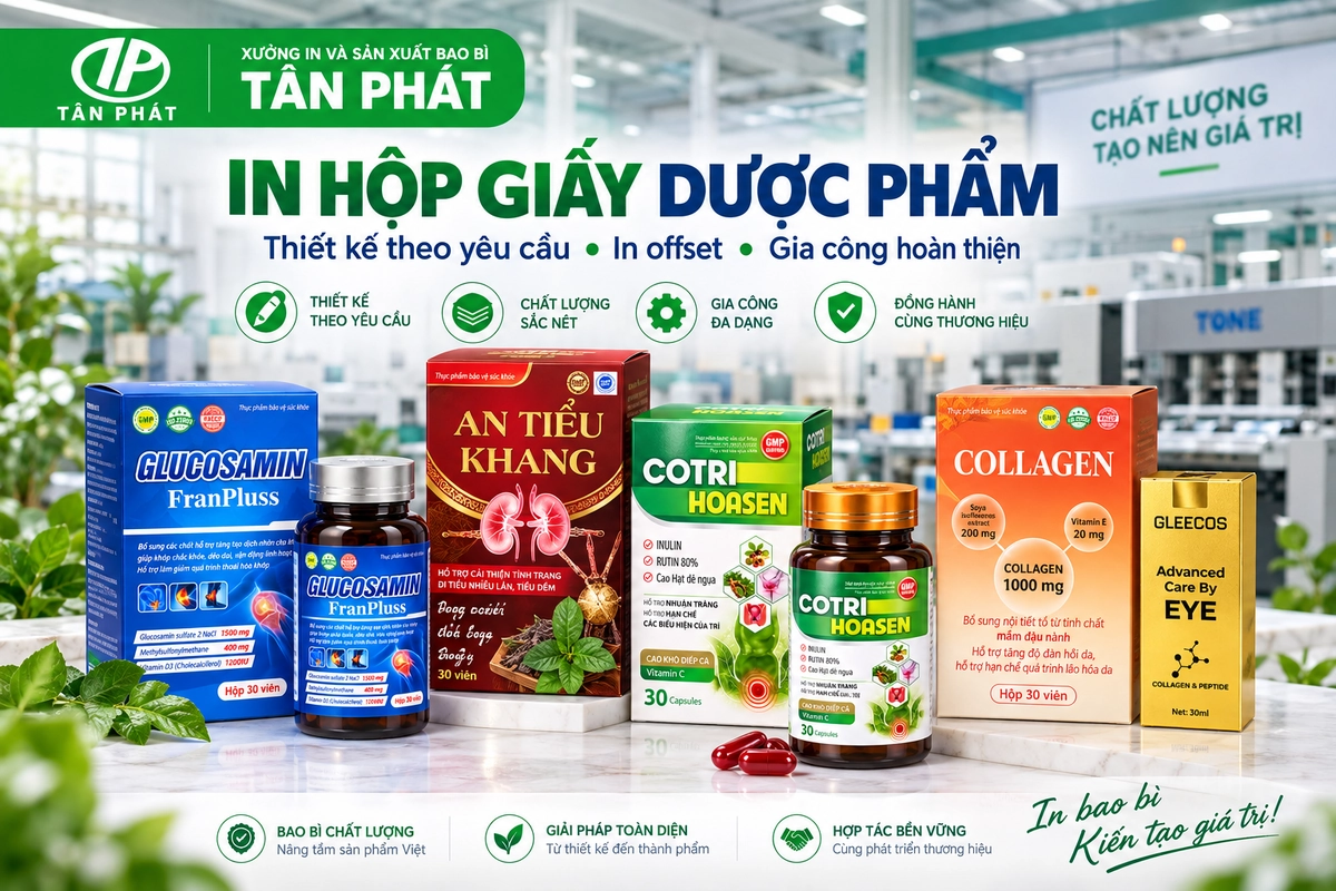 In hộp giấy dược phẩm theo yêu cầu tại Bao bì Tân Phát