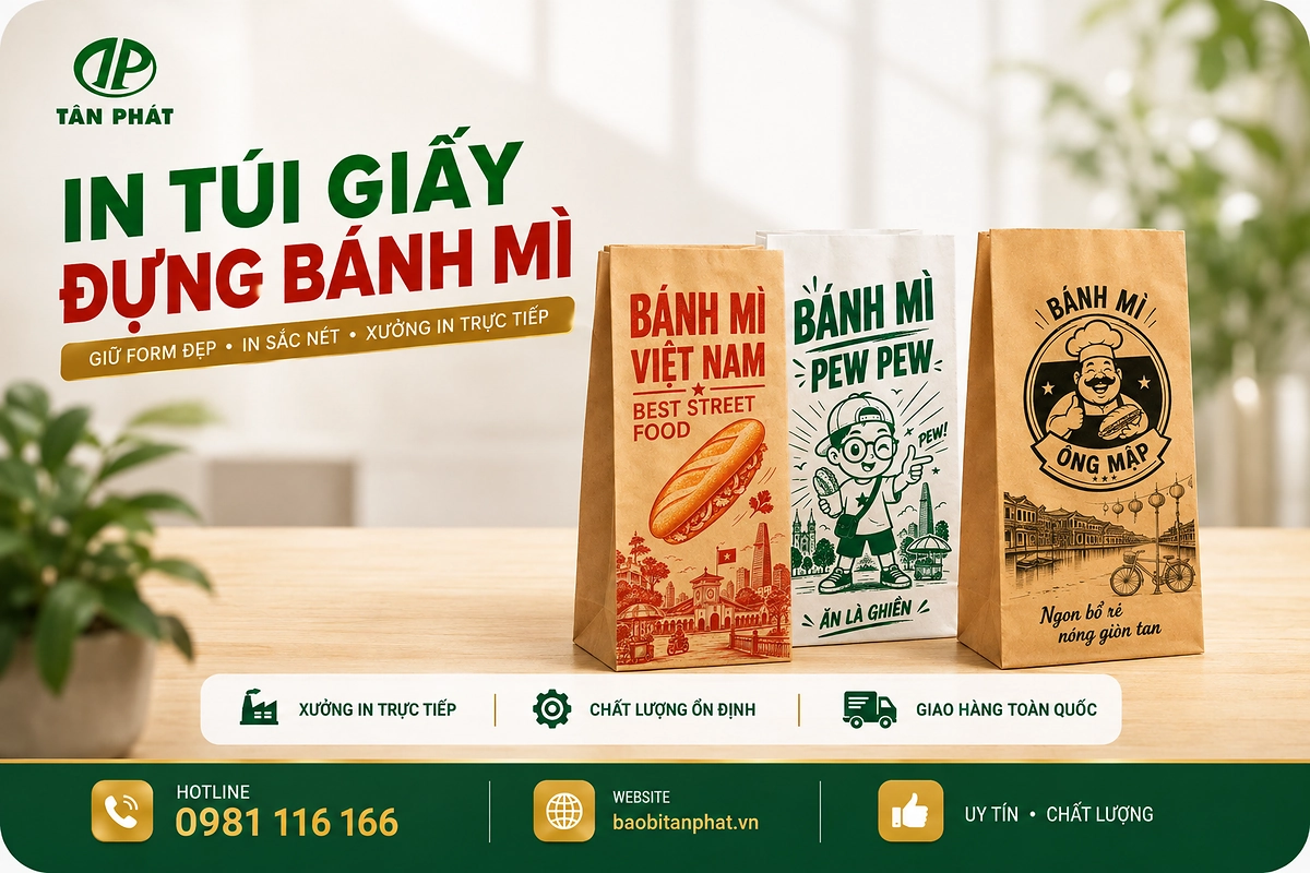 In túi giấy đựng bánh mì theo yêu cầu tại Bao bì Tân Phát