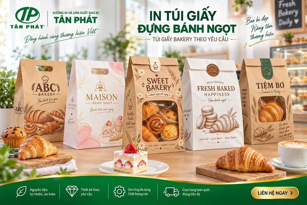In túi giấy đựng bánh ngọt, túi giấy bakery theo yêu cầu