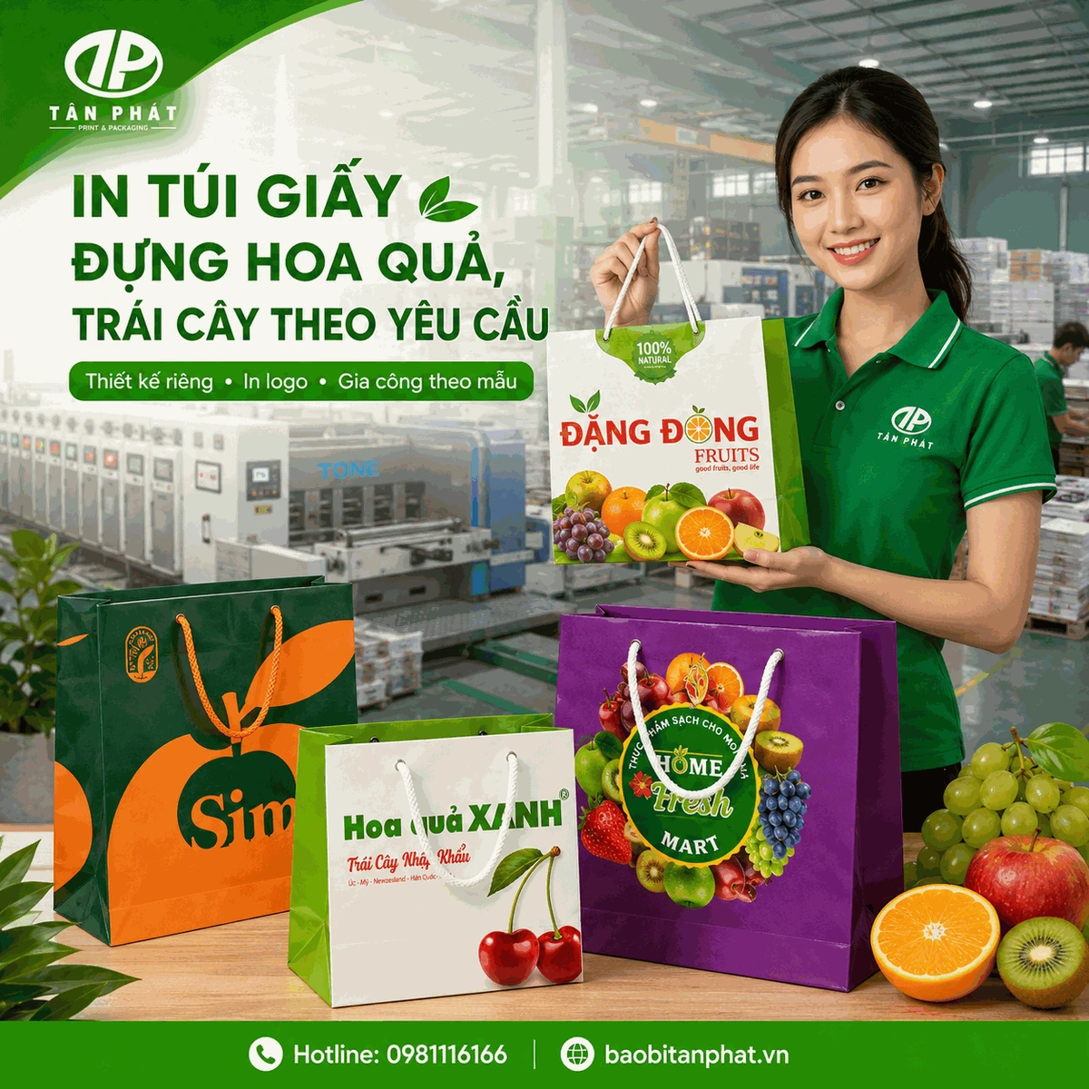 In túi giấy đựng hoa quả trái cây theo yêu cầu tại Bao bì Tân Phát