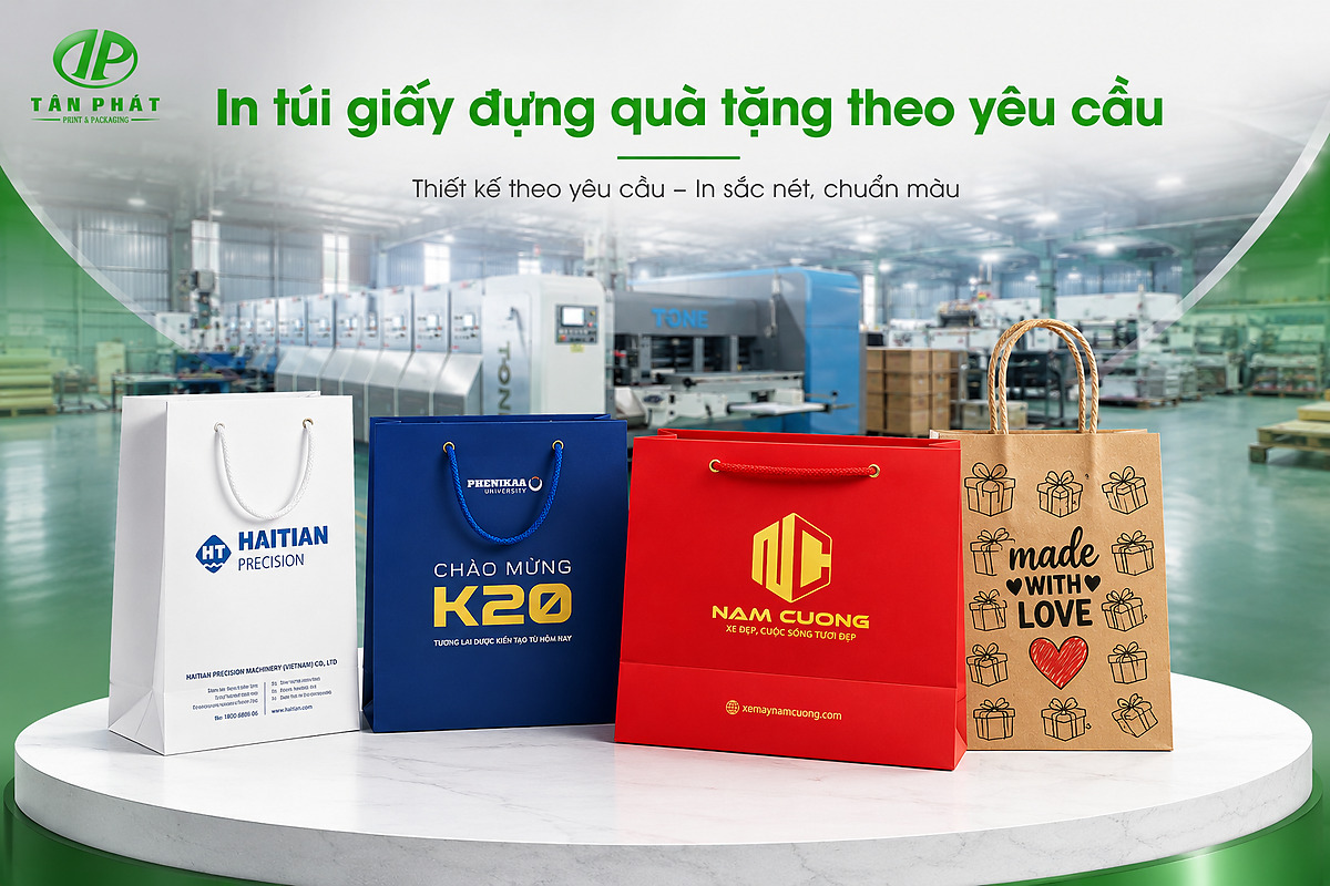 In túi giấy đựng quà tặng theo yêu cầu với nhiều kiểu dáng và chất liệu