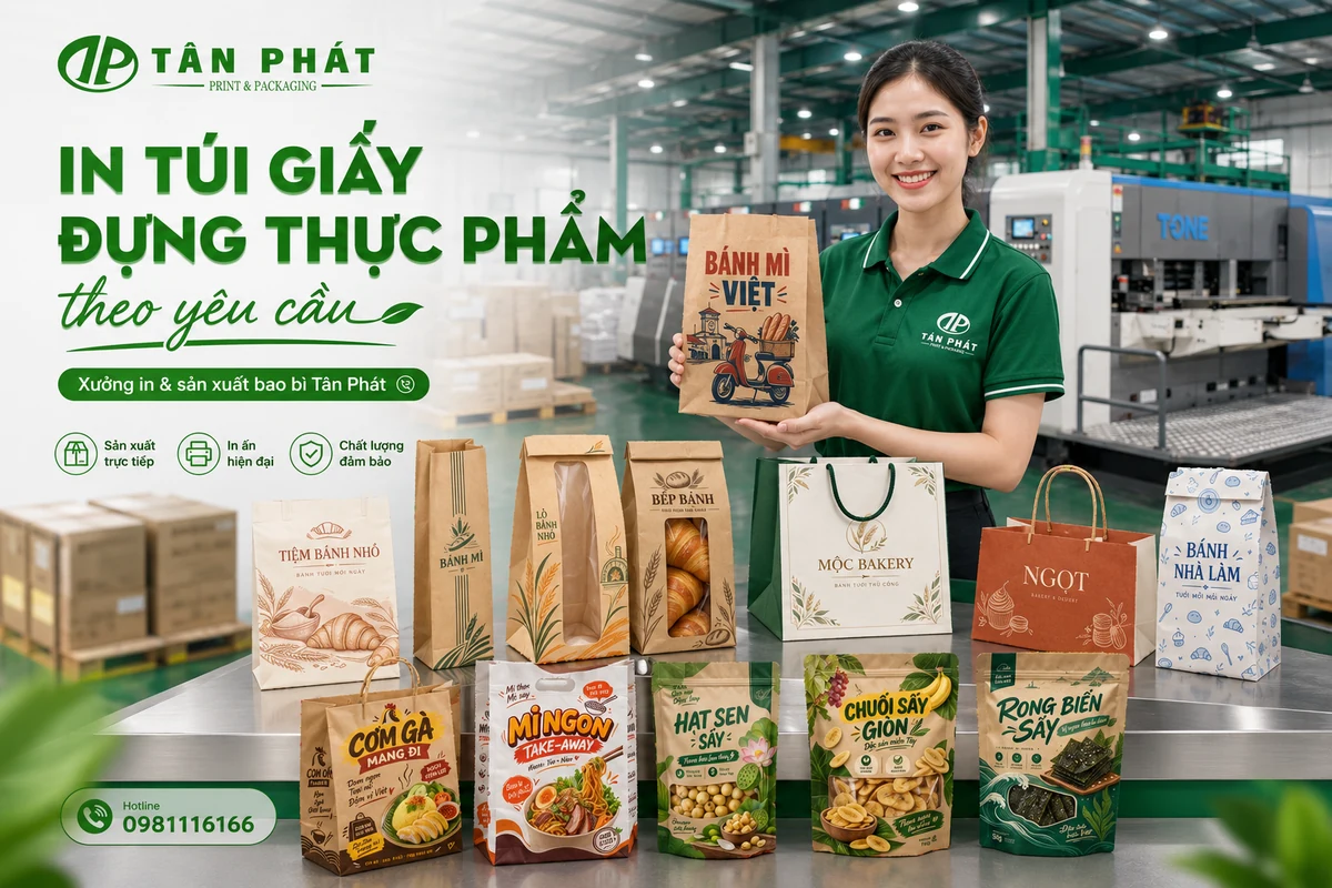 In túi giấy đựng thực phẩm theo yêu cầu Bao bì Tân Phát