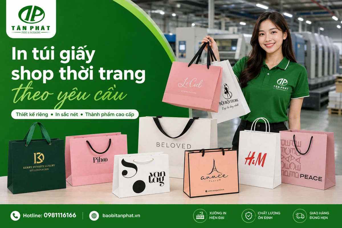 In túi giấy shop thời trang theo yêu cầu tại Bao bì Tân Phát