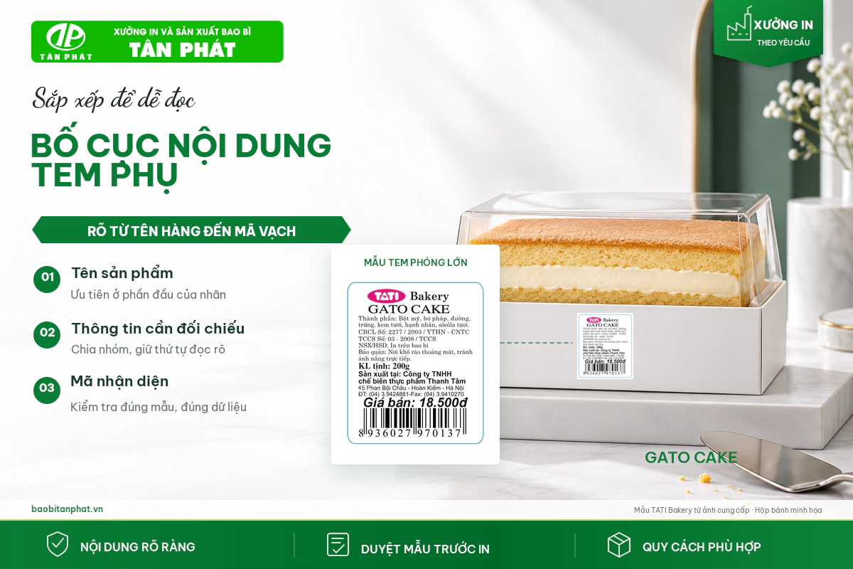 Bố cục thông tin tiếng Việt trên mẫu tem phụ sản phẩm