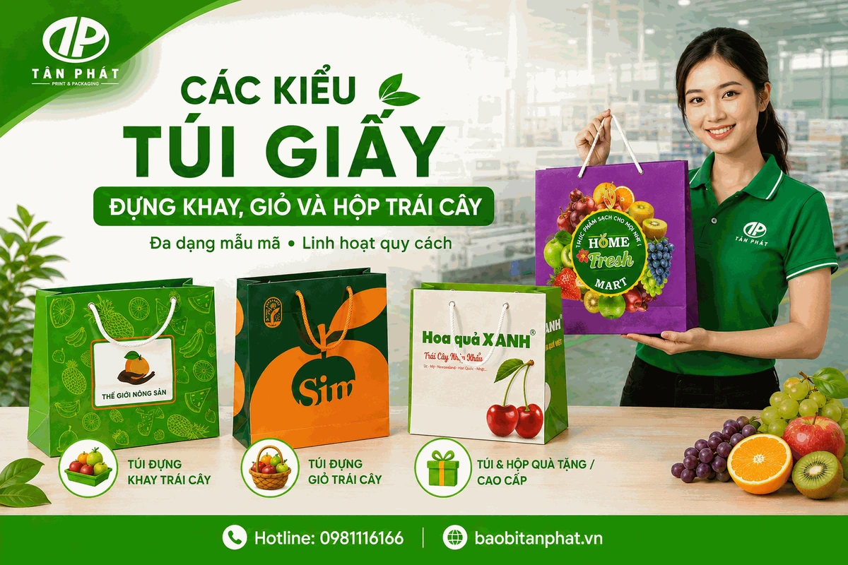Các kiểu túi giấy đựng khay, giỏ và hộp trái cây