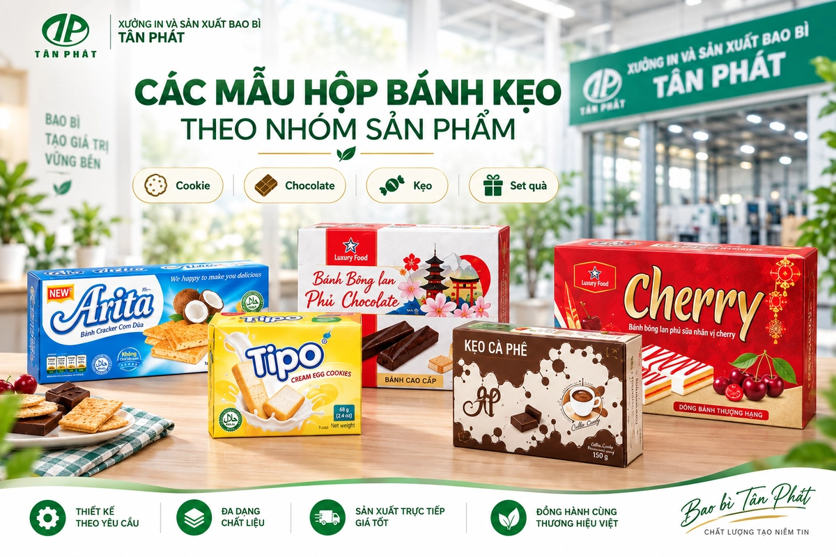 Các mẫu hộp bánh kẹo cho cookie, chocolate, kẹo và set quà