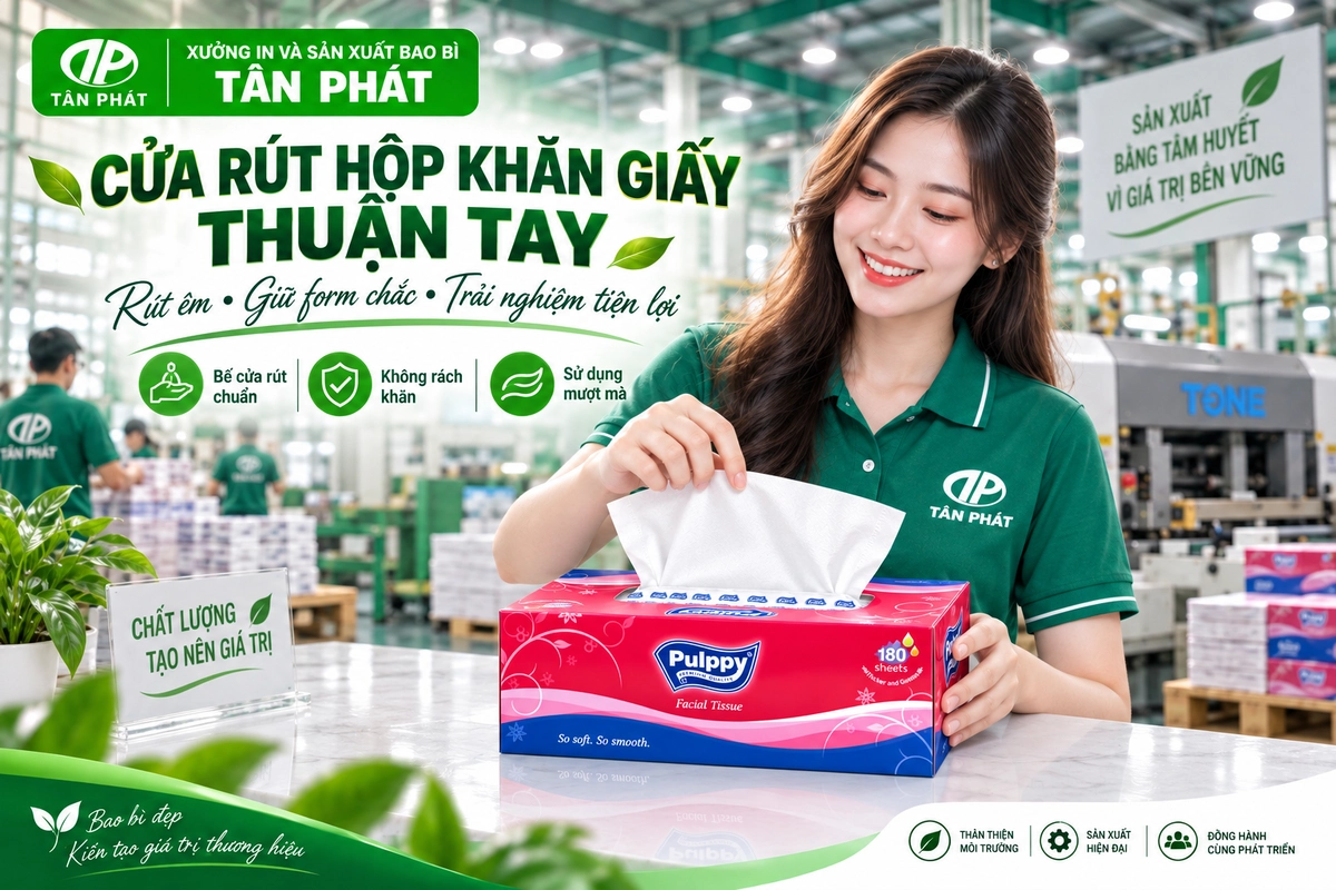 Cửa rút hộp khăn giấy được thiết kế thuận tay và giữ form hộp