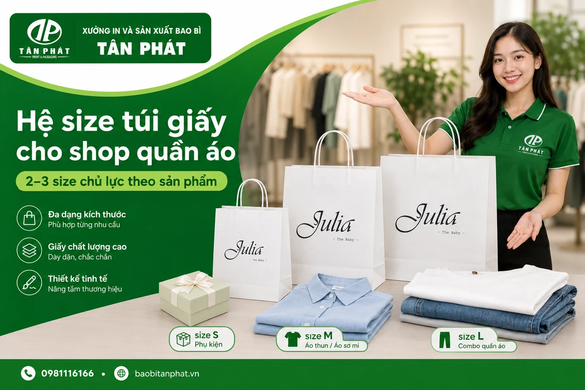 Hệ kích thước túi giấy cho shop quần áo theo sản phẩm