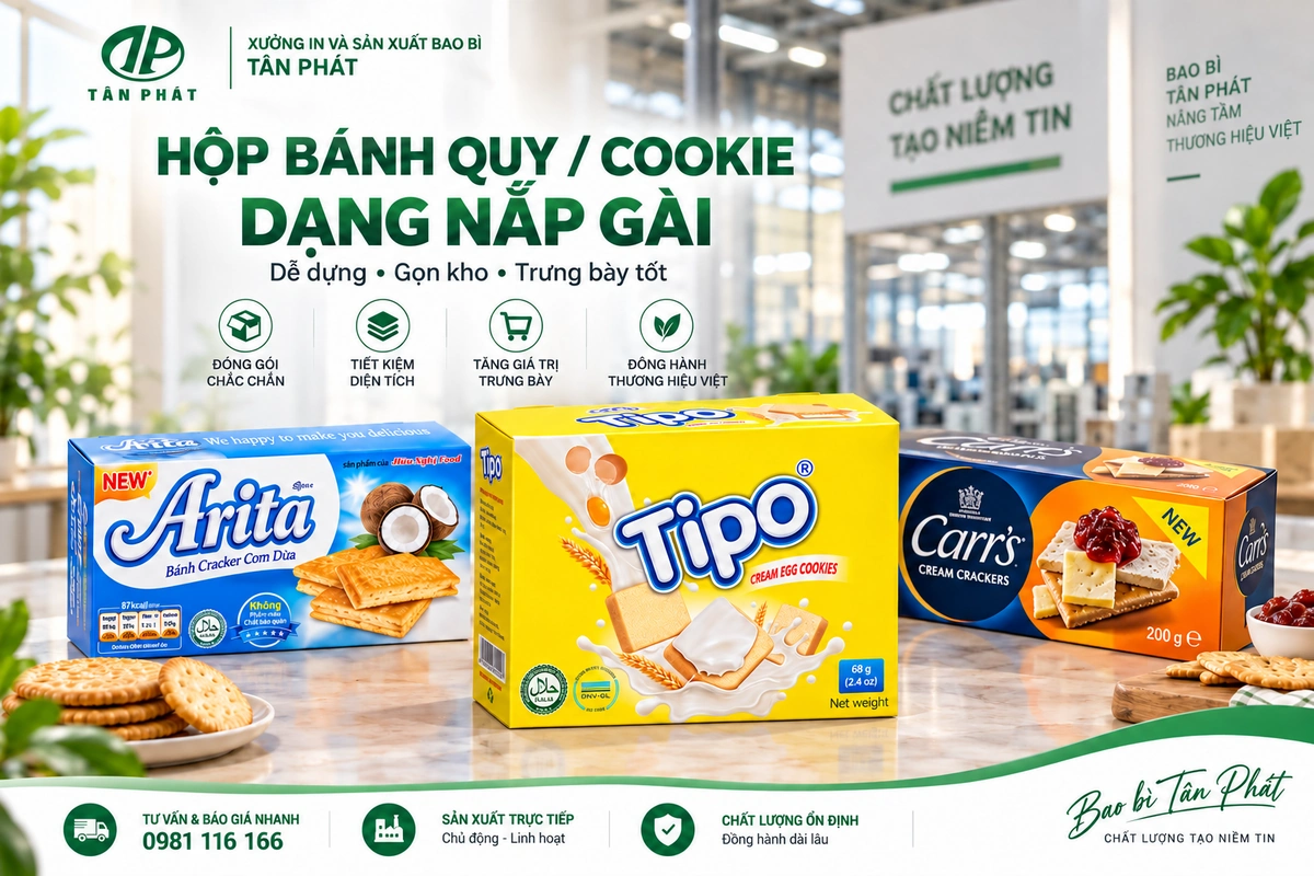 Hộp giấy đựng bánh quy cookie dạng nắp gài in theo yêu cầu