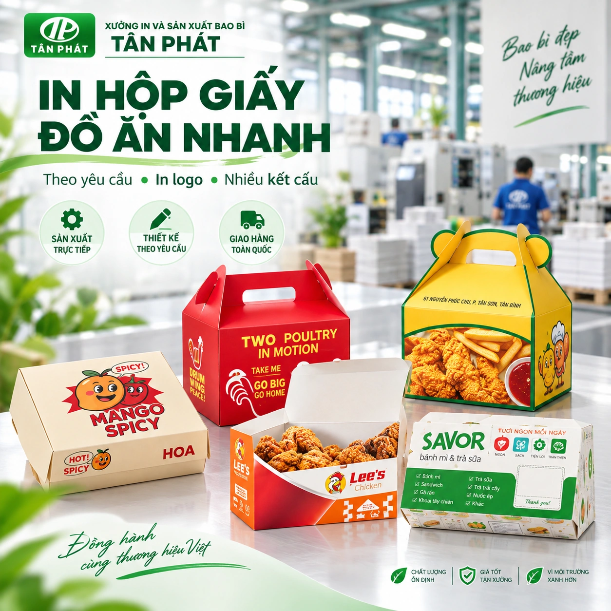 Hộp giấy đựng đồ ăn nhanh do Bao bì Tân Phát thiết kế và sản xuất
