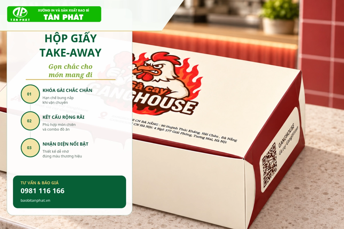 Hộp giấy take away cho gà rán và đồ ăn mang đi