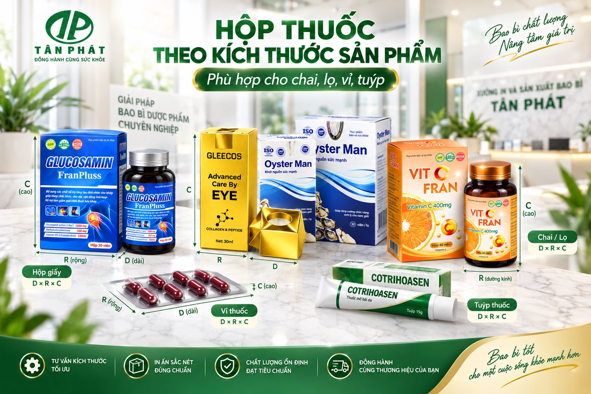 Hộp thuốc thiết kế theo kích thước chai lọ vỉ và tuýp
