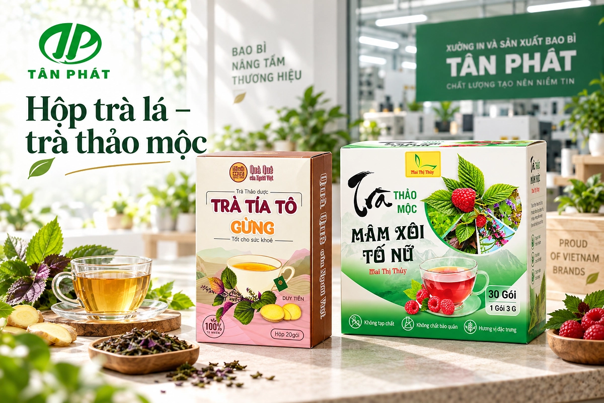 Hộp giấy Ivory in offset cho trà lá và trà thảo mộc