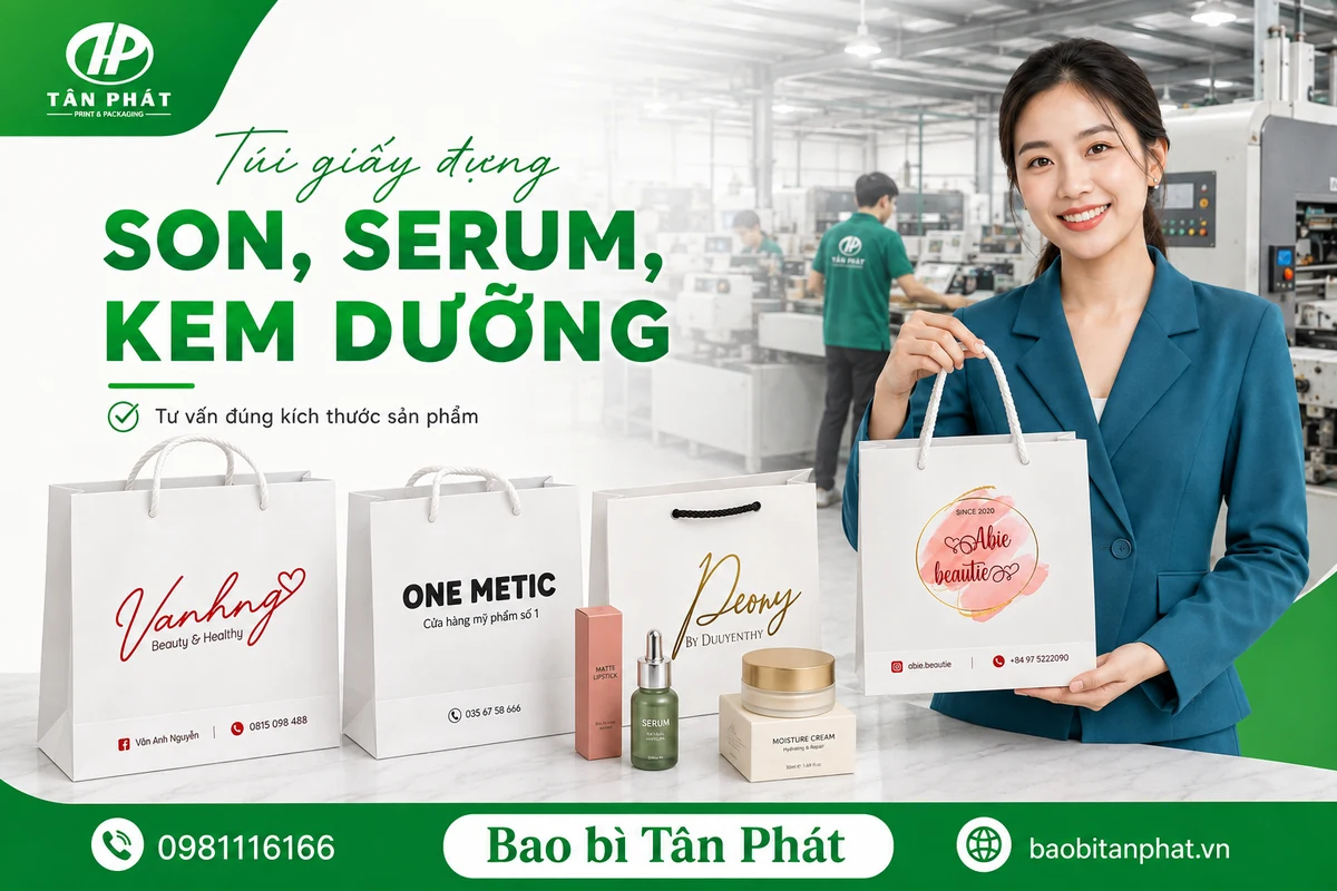 Túi giấy đựng son serum kem dưỡng theo kích thước sản phẩm