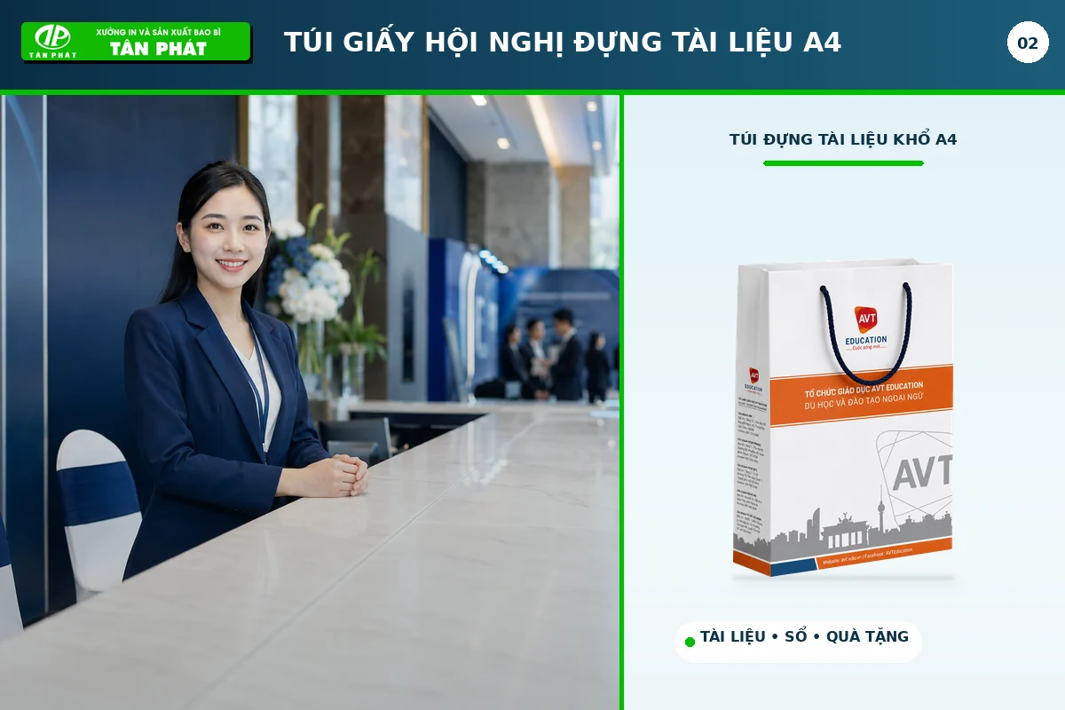 Túi giấy hội nghị đựng tài liệu A4, sổ và quà tặng