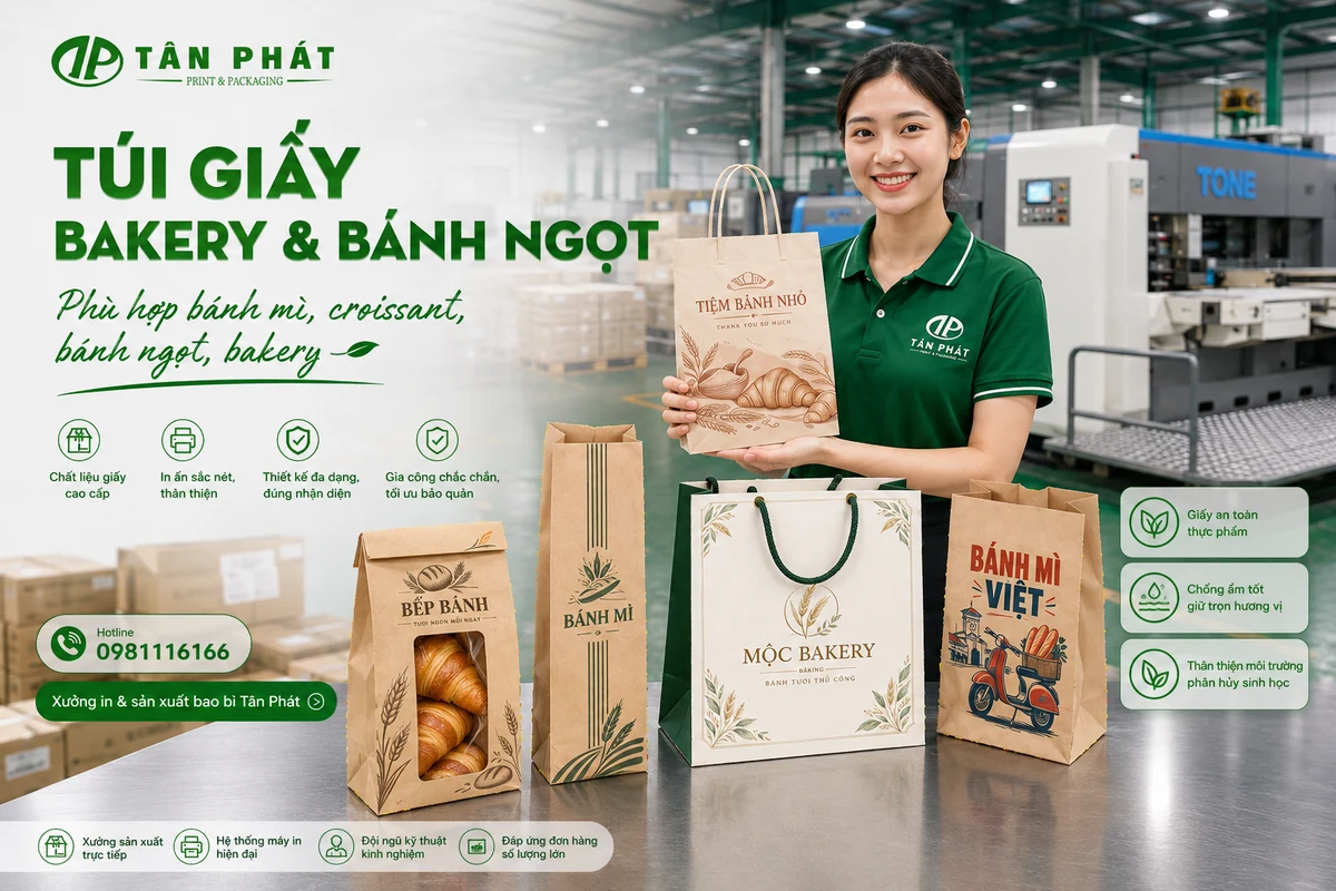 Túi giấy bakery đựng bánh ngọt in logo