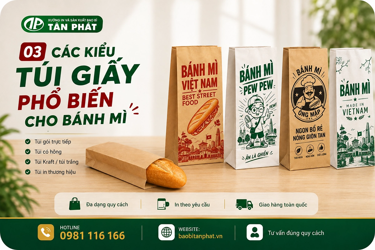 Các kiểu túi giấy cho bánh mì Việt Nam, baguette và pastry