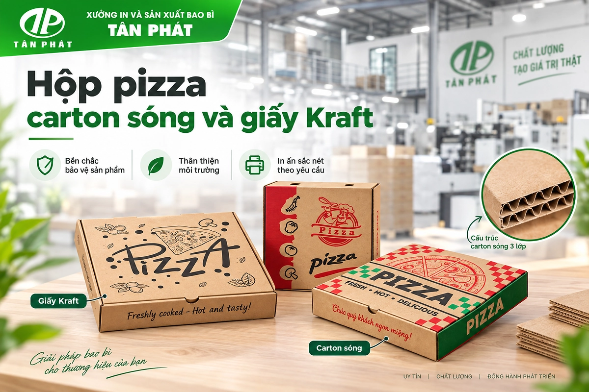 Hộp pizza carton sóng và giấy Kraft theo nhu cầu sử dụng