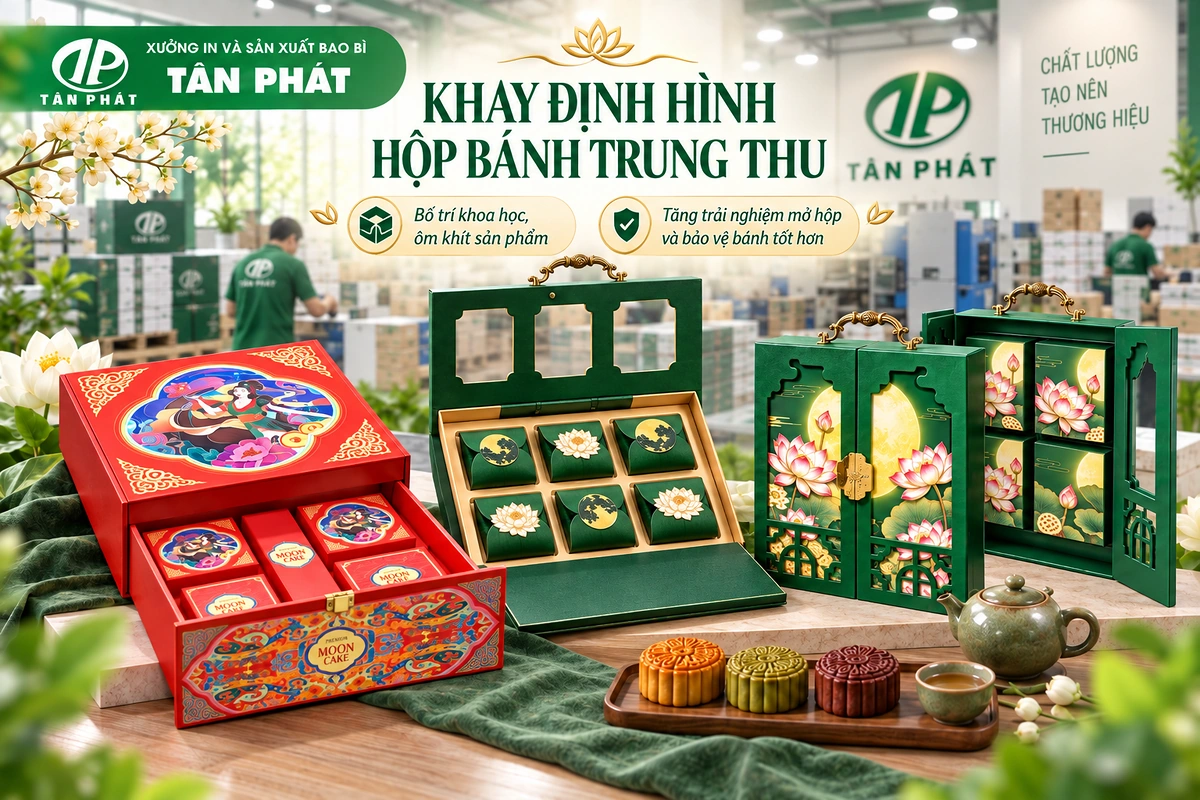 Khay định hình và cách bố trí bánh trong hộp Trung thu